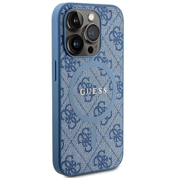 Guess GUHMP14XG4GFRB iPhone 14 Pro Max 6.7" kék keménytok 4G Collection bőr fém logó MagSafe