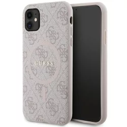   Guess GUHMN61G4GFRP iPhone 11 6.1"  rózsaszín keménytok 4G kollekció bőr fém logó MagSafe