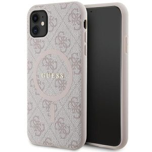 Guess GUHMN61G4GFRP iPhone 11 6.1"  rózsaszín keménytok 4G kollekció bőr fém logó MagSafe