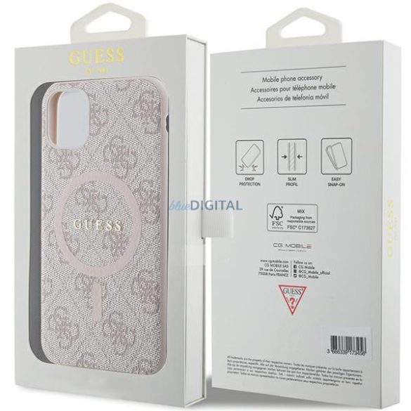 Guess GUHMN61G4GFRP iPhone 11 6.1" / Xr rózsaszín keménytok 4G kollekció bőr fém logó MagSafe