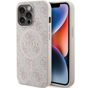 Guess GUHMP13LG4GFRP iPhone 13 Pro / 13 6.1" rózsaszín keménytok 4G Collection bőr fém logó MagSafe