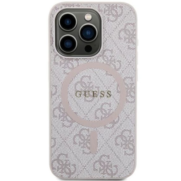 Guess GUHMP13LG4GFRP iPhone 13 Pro / 13 6.1" rózsaszín keménytok 4G Collection bőr fém logó MagSafe