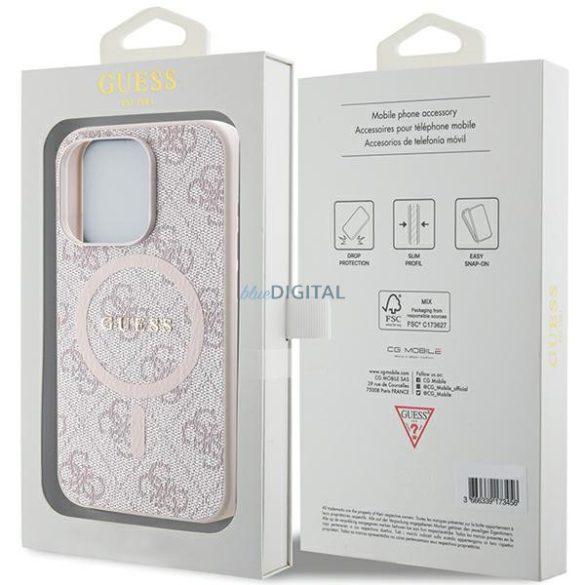 Guess GUHMP13LG4GFRP iPhone 13 Pro / 13 6.1" rózsaszín keménytok 4G Collection bőr fém logó MagSafe