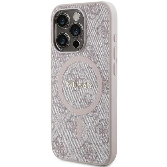 Guess GUHMP13XG4GFRP iPhone 13 Pro Max 6.7" rózsaszín keménytok 4G Collection bőr fém logó MagSafe