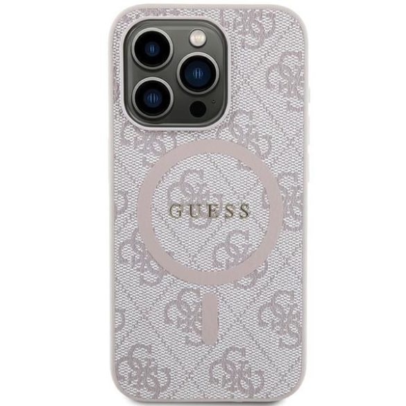Guess GUHMP13XG4GFRP iPhone 13 Pro Max 6.7" rózsaszín keménytok 4G Collection bőr fém logó MagSafe