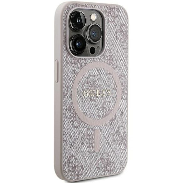 Guess GUHMP13XG4GFRP iPhone 13 Pro Max 6.7" rózsaszín keménytok 4G Collection bőr fém logó MagSafe