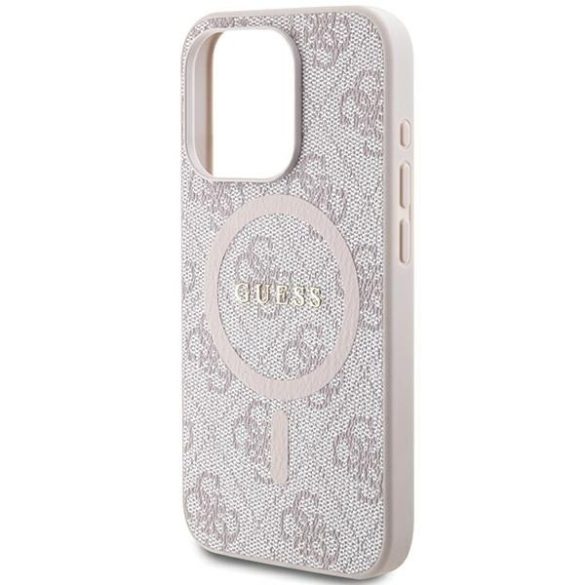 Guess GUHMP13XG4GFRP iPhone 13 Pro Max 6.7" rózsaszín keménytok 4G Collection bőr fém logó MagSafe