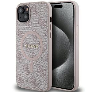 Guess GUHMP14SG4GFRP iPhone 14 / 15 / 13 6.1" rózsaszín keménytok 4G Collection bőr fém logó MagSafe