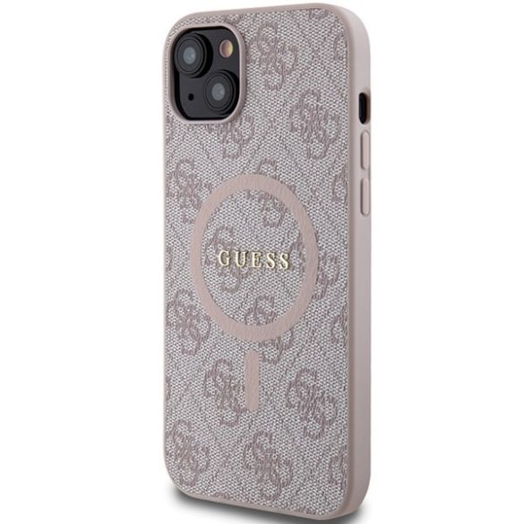 Guess GUHMP14SG4GFRP iPhone 14 / 15 / 13 6.1" rózsaszín keménytok 4G Collection bőr fém logó MagSafe