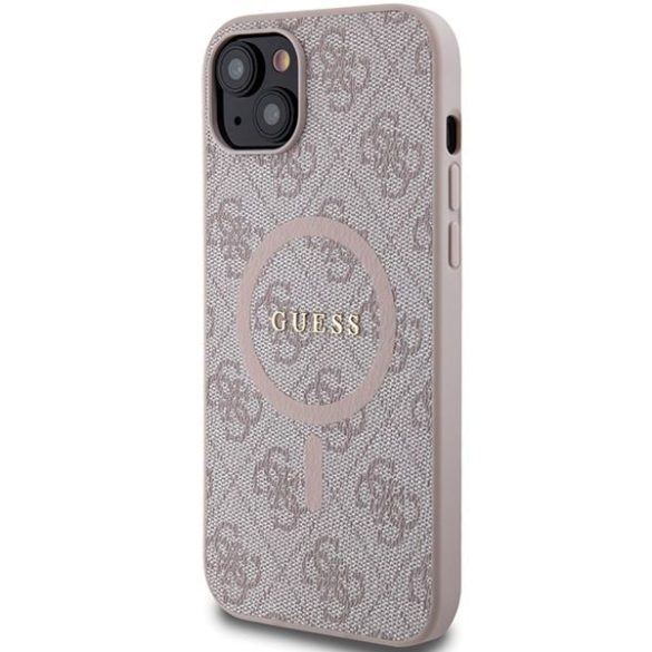 Guess GUHMP14SG4GFRP iPhone 14 6.1" rózsaszín keménytok 4G Collection bőr fém logó MagSafe