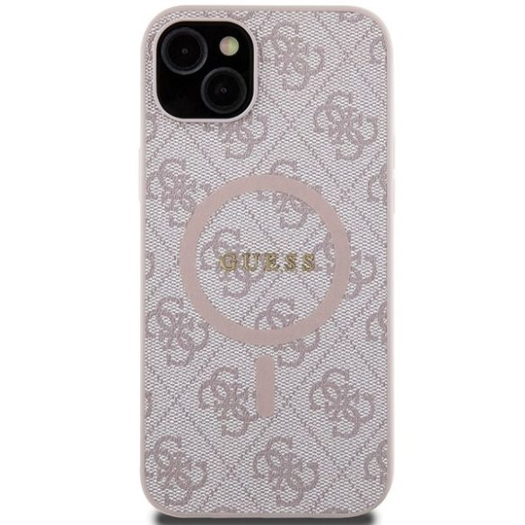 Guess GUHMP14SG4GFRP iPhone 14 / 15 / 13 6.1" rózsaszín keménytok 4G Collection bőr fém logó MagSafe