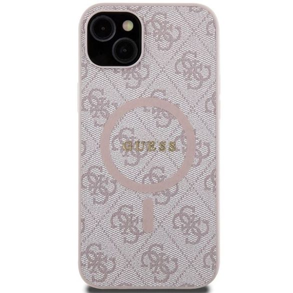 Guess GUHMP14SG4GFRP iPhone 14 6.1" rózsaszín keménytok 4G Collection bőr fém logó MagSafe