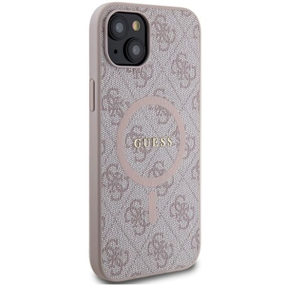 Guess GUHMP14SG4GFRP iPhone 14 / 15 / 13 6.1" rózsaszín keménytok 4G Collection bőr fém logó MagSafe