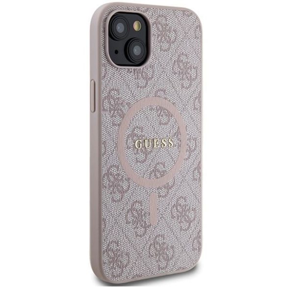 Guess GUHMP14SG4GFRP iPhone 14 6.1" rózsaszín keménytok 4G Collection bőr fém logó MagSafe