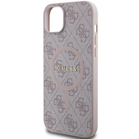 Guess GUHMP14SG4GFRP iPhone 14 / 15 / 13 6.1" rózsaszín keménytok 4G Collection bőr fém logó MagSafe