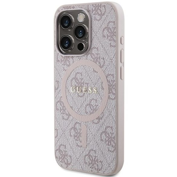 Guess GUHMP14LG4GFRP iPhone 14 Pro 6.1" rózsaszín keménytok 4G Collection bőr fém logó MagSafe