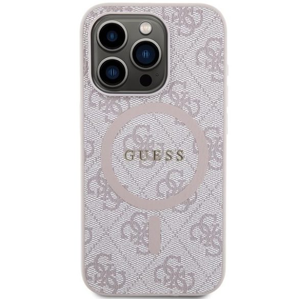 Guess GUHMP14LG4GFRP iPhone 14 Pro 6.1" rózsaszín keménytok 4G Collection bőr fém logó MagSafe