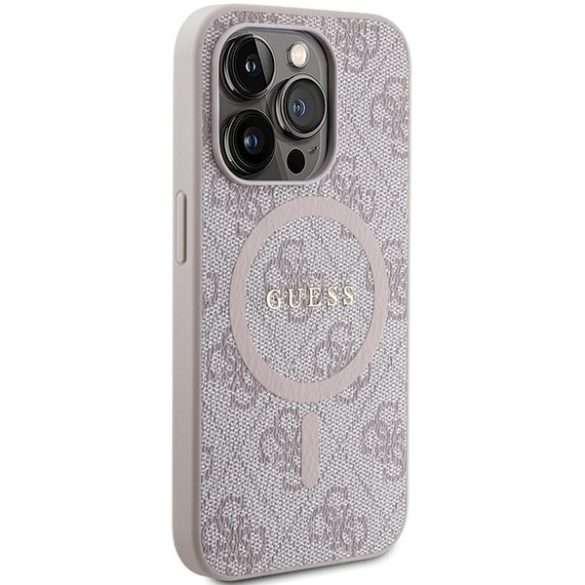 Guess GUHMP14LG4GFRP iPhone 14 Pro 6.1" rózsaszín keménytok 4G Collection bőr fém logó MagSafe