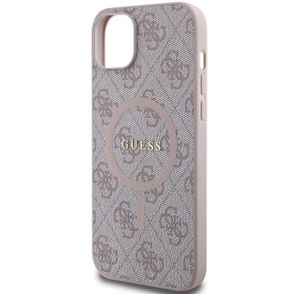 Guess GUHMP15SG4GFRP iPhone 15 / 14 / 13 6.1" rózsaszín keménytok 4G Collection bőr fém logó MagSafe