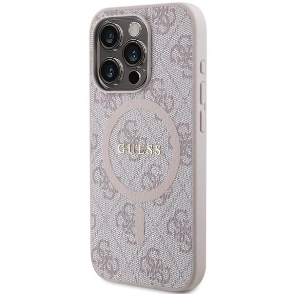 Guess GUHMP15LG4GFRP iPhone 15 Pro 6.1" rózsaszín keménytok 4G Collection bőr fém logó MagSafe