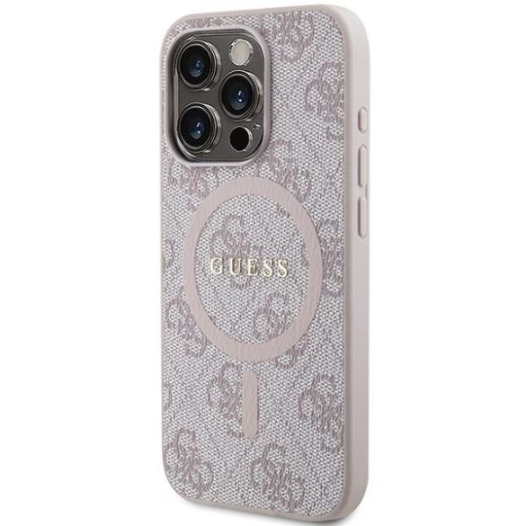 Guess GUHMP15XG4GFRP iPhone 15 Pro Max 6.7" rózsaszín keménytok 4G Collection bőr fém logó MagSafe