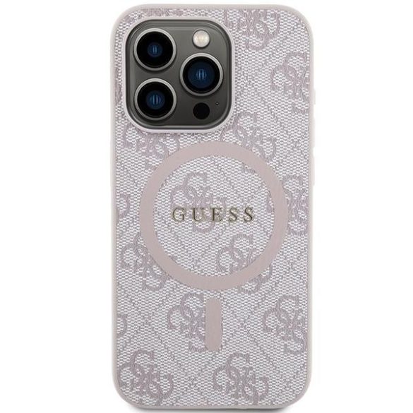 Guess GUHMP15XG4GFRP iPhone 15 Pro Max 6.7" rózsaszín keménytok 4G Collection bőr fém logó MagSafe