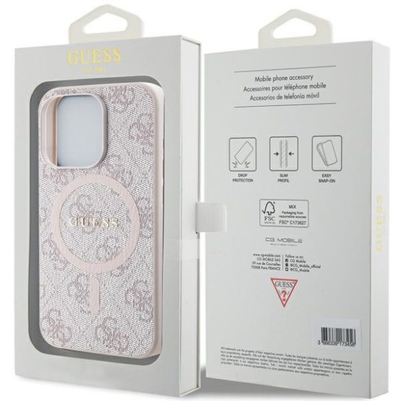 Guess GUHMP15XG4GFRP iPhone 15 Pro Max 6.7" rózsaszín keménytok 4G Collection bőr fém logó MagSafe