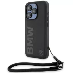   BMW BMHCP15L23RMRLK iPhone 15 Pro 6.1" fekete keménytok Signature Leather Wordmark vezeték