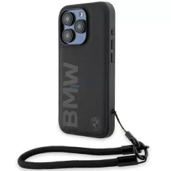   BMW BMHCP15L23RMRLK iPhone 15 Pro 6.1" fekete keménytok Signature Leather Wordmark vezeték