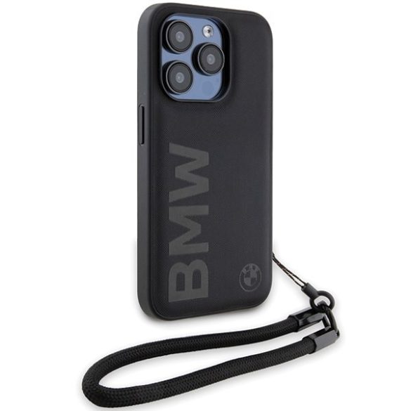 BMW BMHCP15L23RMRLK iPhone 15 Pro 6.1" fekete keménytok Signature Leather Wordmark vezeték