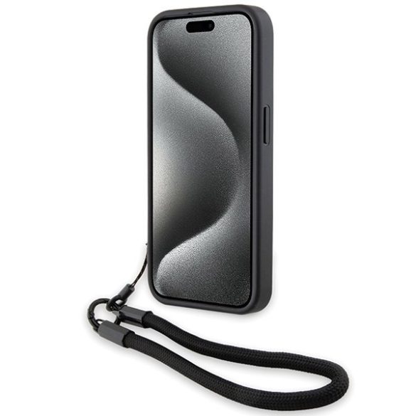 BMW BMHCP15L23RMRLK iPhone 15 Pro 6.1" fekete keménytok Signature Leather Wordmark vezeték