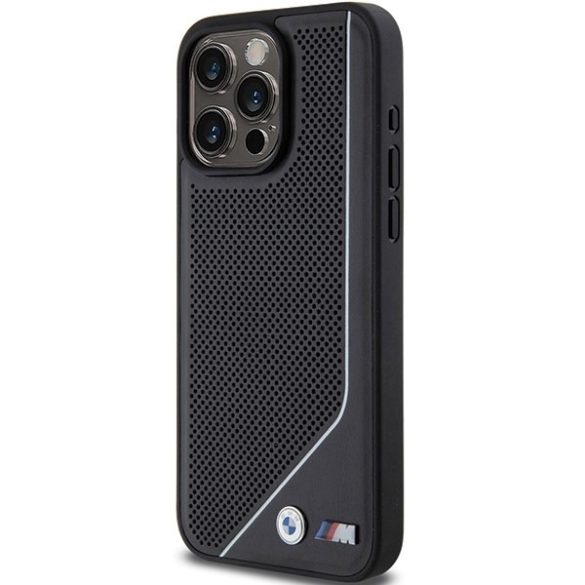 BMW BMHMP15L23PUCPK iPhone 15 Pro 6.1" fekete keménytok Perforált Twisted Line MagSafe perforált tok