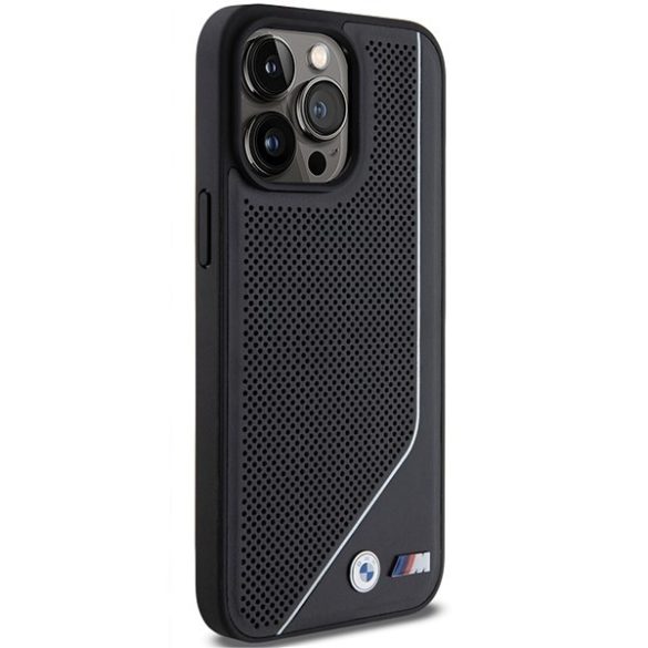 BMW BMHMP15L23PUCPK iPhone 15 Pro 6.1" fekete keménytok Perforált Twisted Line MagSafe perforált tok