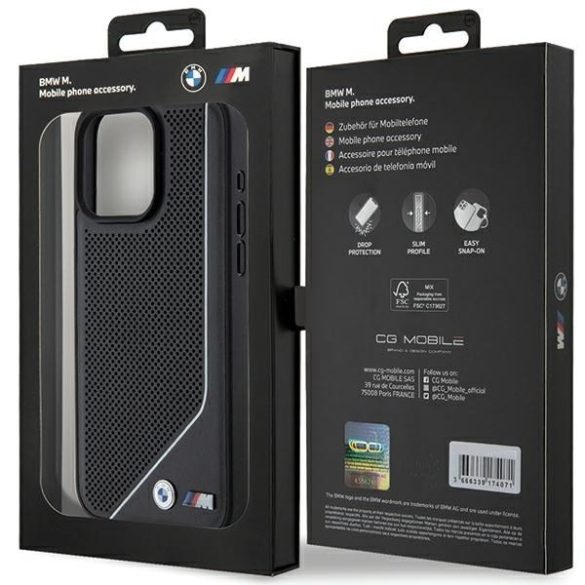 BMW BMHMP15L23PUCPK iPhone 15 Pro 6.1" fekete keménytok Perforált Twisted Line MagSafe perforált tok