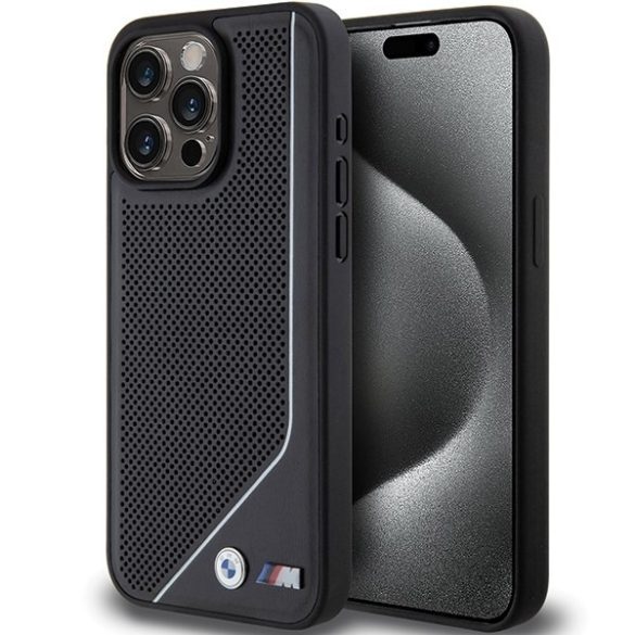 BMW BMHMP15X23PUCPK iPhone 15 Pro Max 6.7" fekete keménytok perforált Twisted Line MagSafe