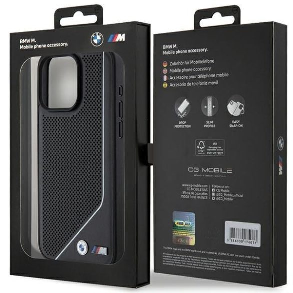 BMW BMHMP15X23PUCPK iPhone 15 Pro Max 6.7" fekete keménytok perforált Twisted Line MagSafe