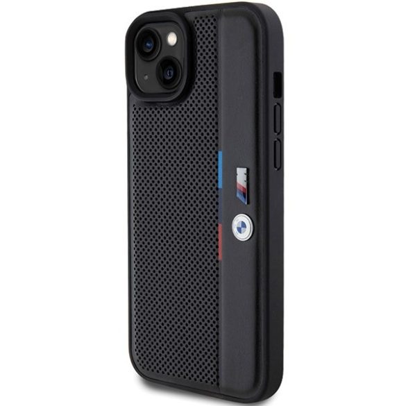 BMW BMHCP15M23PUPVK iPhone 15 Plus / 14 Plus 6.7" fekete keménytok perforált trikolor vonal