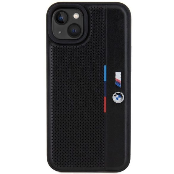 BMW BMHCP15M23PUPVK iPhone 15 Plus / 14 Plus 6.7" fekete keménytok perforált trikolor vonal