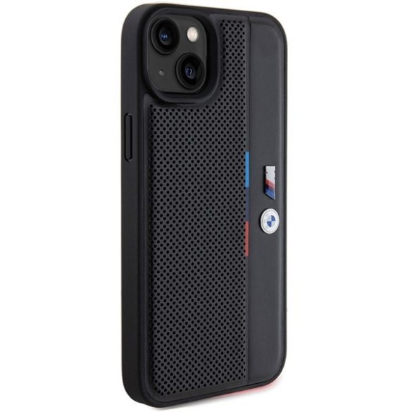 BMW BMHCP15M23PUPVK iPhone 15 Plus / 14 Plus 6.7" fekete keménytok perforált trikolor vonal