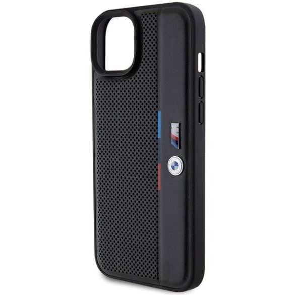 BMW BMHCP15M23PUPVK iPhone 15 Plus / 14 Plus 6.7" fekete keménytok perforált trikolor vonal