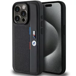   BMW BMHCP15L23PUPVK iPhone 15 Pro 6.1" fekete keménytok perforált trikolor vonalú