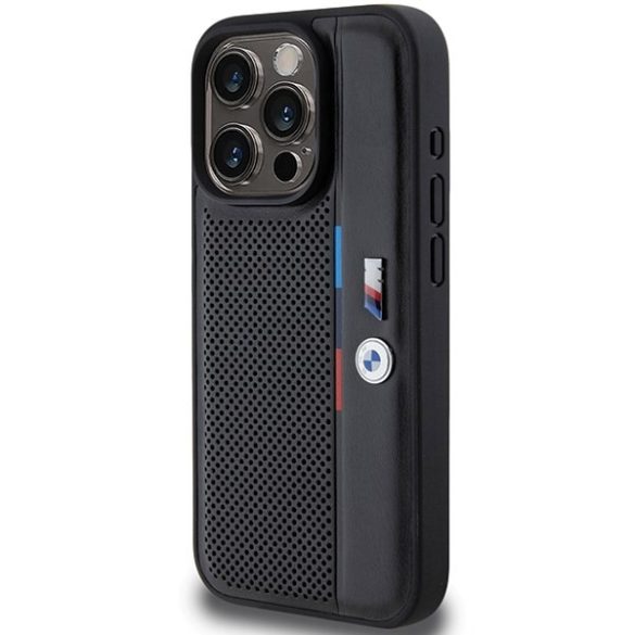 BMW BMHCP15L23PUPVK iPhone 15 Pro 6.1" fekete keménytok perforált trikolor vonalú