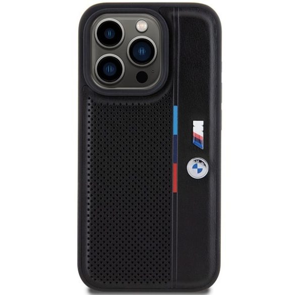 BMW BMHCP15L23PUPVK iPhone 15 Pro 6.1" fekete keménytok perforált trikolor vonalú