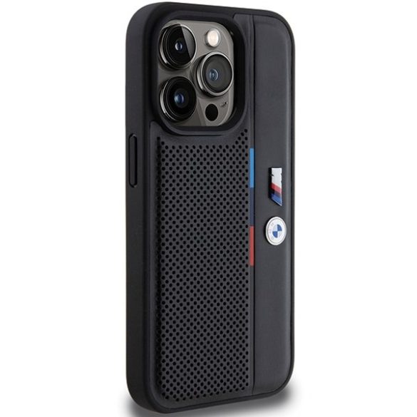 BMW BMHCP15L23PUPVK iPhone 15 Pro 6.1" fekete keménytok perforált trikolor vonalú