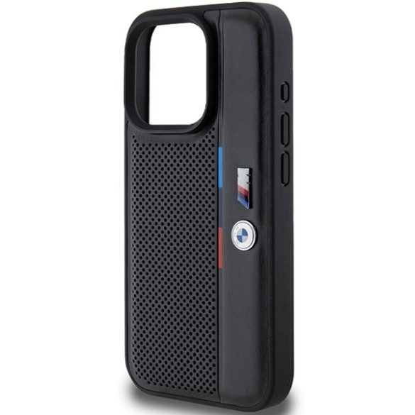 BMW BMHCP15L23PUPVK iPhone 15 Pro 6.1" fekete keménytok perforált trikolor vonalú