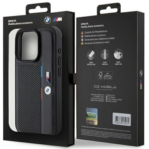 BMW BMHCP15L23PUPVK iPhone 15 Pro 6.1" fekete keménytok perforált trikolor vonalú