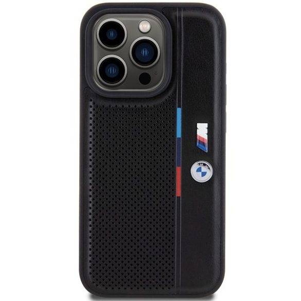 BMW BMHCP15X23PUPVK iPhone 15 Pro Max 6.7" fekete keménytok perforált tricolor vonal