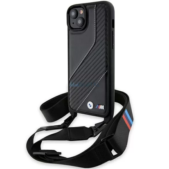 BMW BMHCP15M23PSCCK iPhone 15 Plus 6.7" fekete keménytok M Edition Carbon Stripe & Strap
