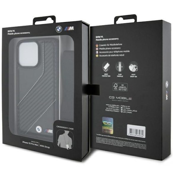 BMW BMHCP15L23PSCCK iPhone 15 Pro 6.1" fekete keménytok M Edition Carbon Stripe & Strap