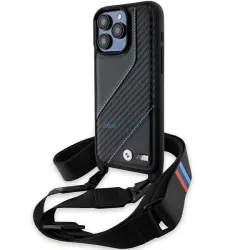   BMW BMHCP15X23PSCCK iPhone 15 Pro Max 6.7" fekete keménytok M Edition Carbon Stripe és szíj